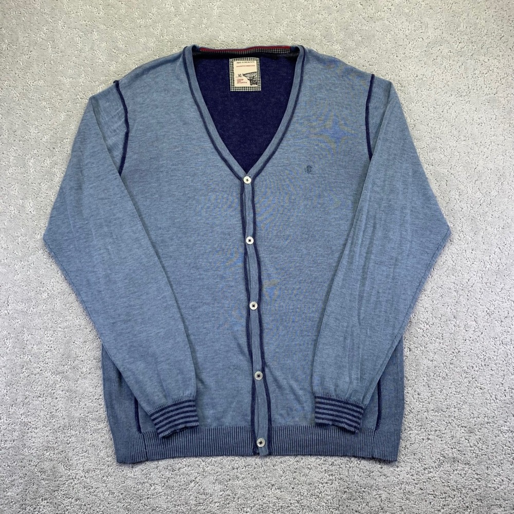 NO EXCESS Cardigan Size XL Blue Cotton V Neck Button Up Lightweight Longsleeve